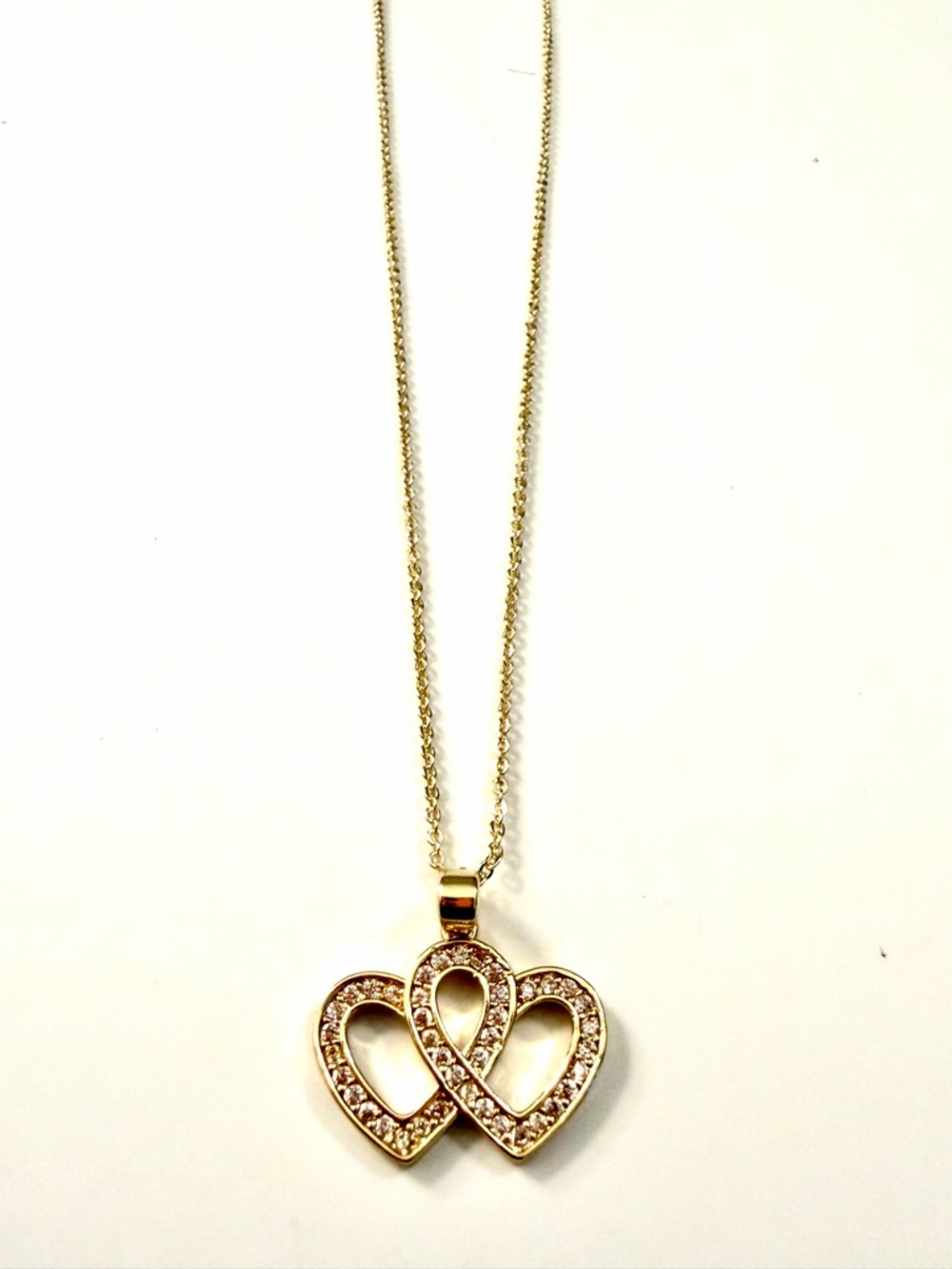NEW 14k Gold Plated  Double Heart Pendant Necklace - 16”+2” extender